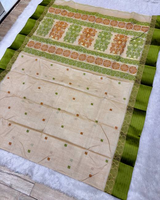 Handwoven Tant Tassar Silk Saree with Bomkai Pallu — ₹3,000 and above