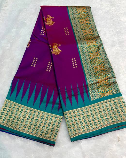 Resham Swarnachuri Silk Saree with Bomkai Border in Purple with Teal