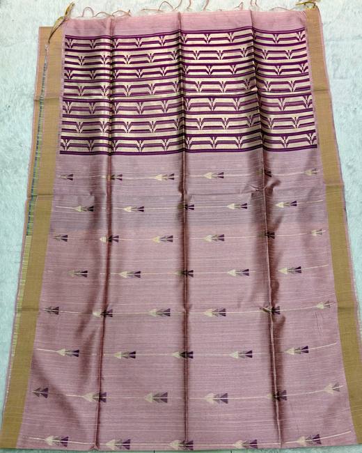 Vidarbha Style Semi Tassar Silk Saree in Mauve with Maroon