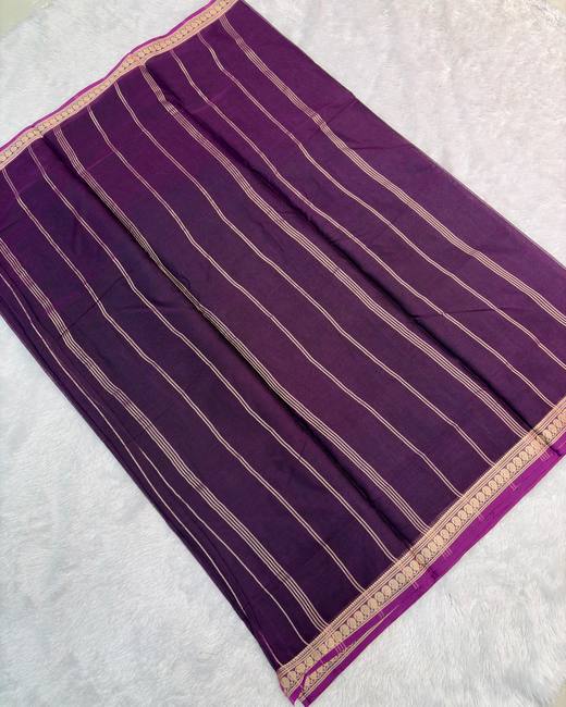 Mangalgiri Cotton Saree with Resham Border in Purple with Gold