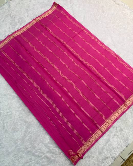 Mangalgiri Cotton Saree with Resham Border in Rani with Gold