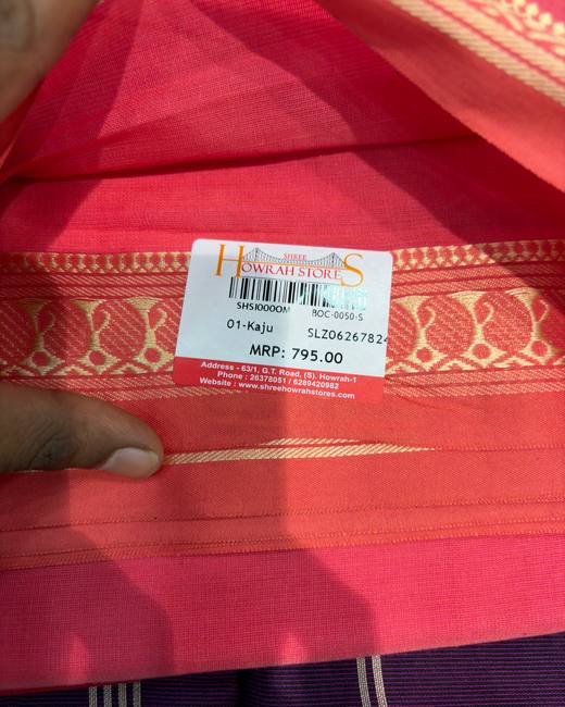 Mangalgiri Cotton Saree with Resham Border in Red with Gold