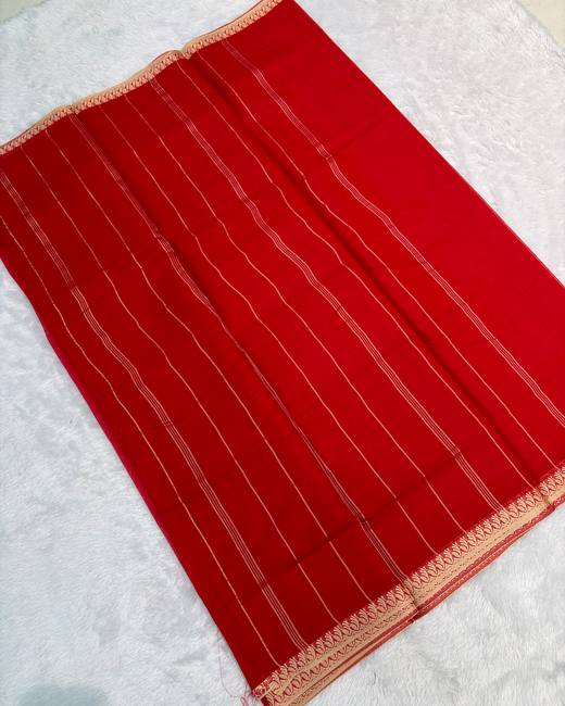 Mangalgiri Cotton Saree with Resham Border in Red with Gold