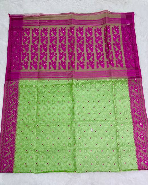 Resham Dhakai Jamdani Saree in Magenta with Lime
