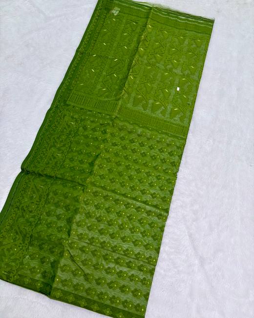Dhakai Jamdani Saree in Olive