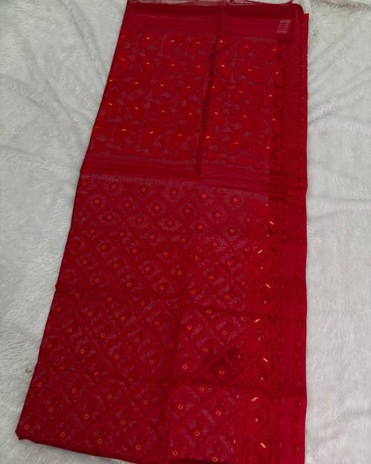 Dhakai Jamdani Saree in Red