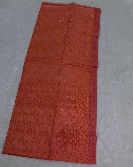 Dhakai Jamdani Saree in Rust