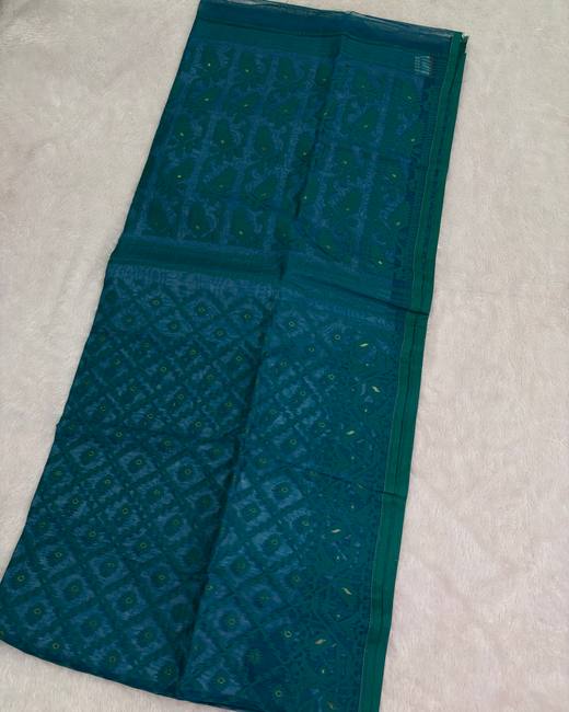 Dhakai Jamdani Saree in Teal