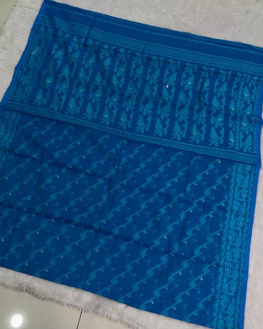 Soft Dhakai Jamdani Saree in Blue