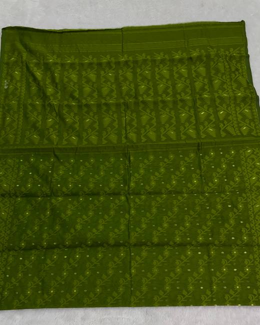 Soft Dhakai Jamdani Saree in Olive