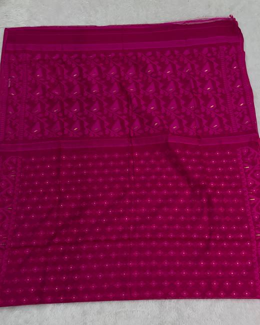 Soft Dhakai Jamdani Saree in Rani