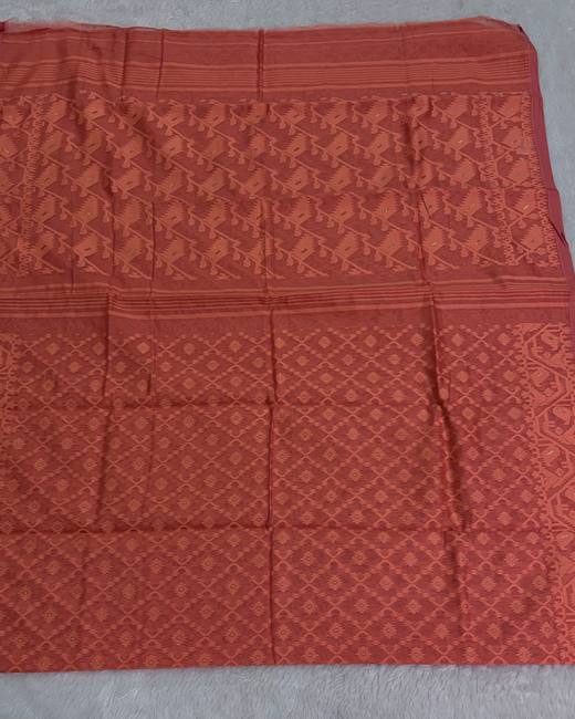 Soft Dhakai Jamdani Saree in Rust