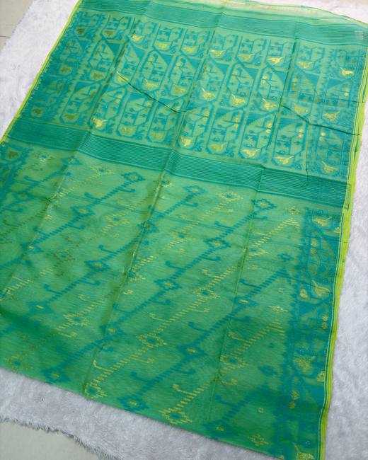 Koraat Work Dhakai Jamdani Saree in Mint with Gold