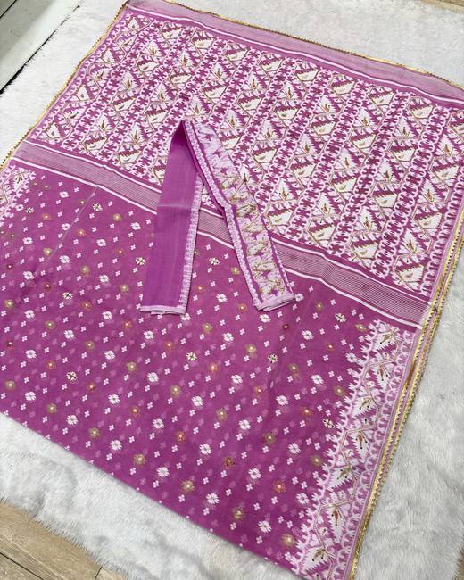 Hand Katdana Dhakai Jamdani Saree in Lilac with Gold