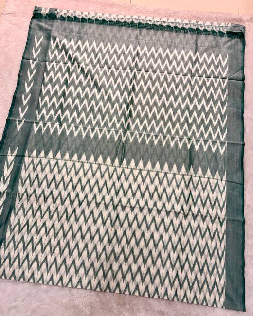 Pochampally Ikkat Handwoven Cotton Saree in Mint with Teal