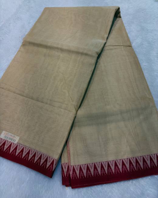 South Cotton Saree with Gadwal Border in Beige with Maroon
