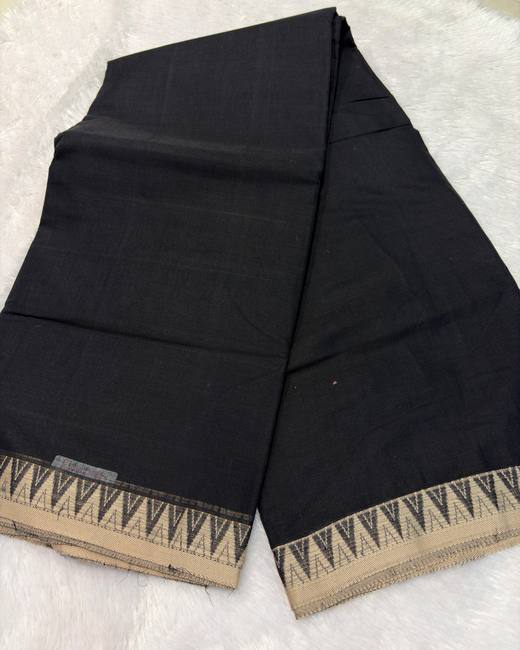 South Cotton Saree with Gadwal Border in Black with Ivory
