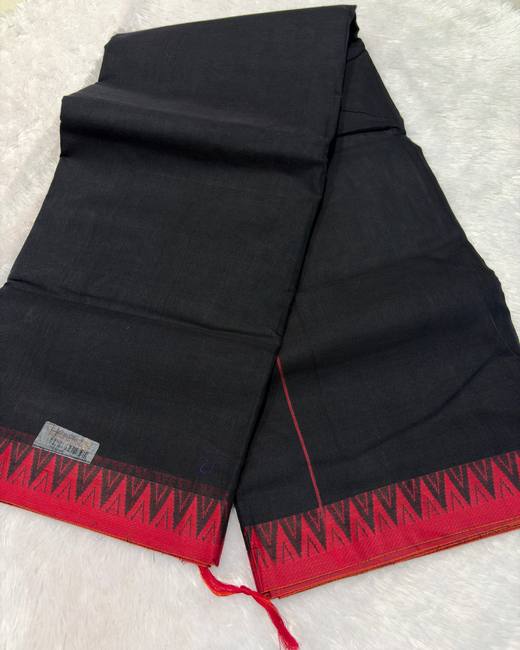 South Cotton Saree with Gadwal Border in Black with Red