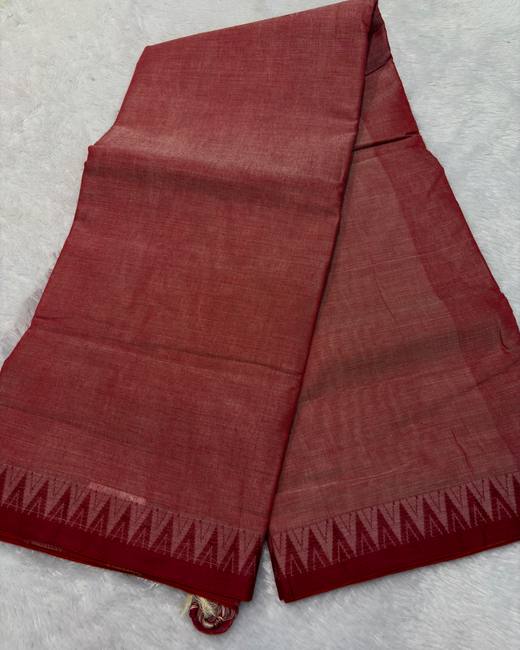 South Cotton Saree with Gadwal Border in Brick with Maroon
