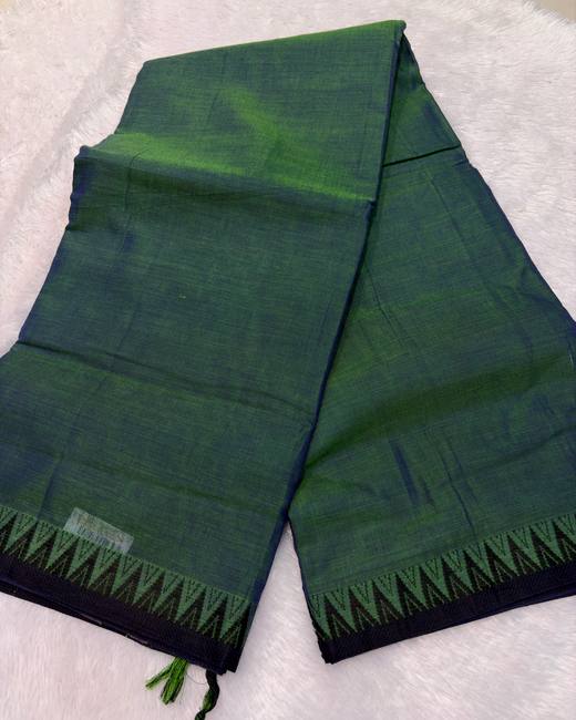 South Cotton Saree with Gadwal Border in Green with Red