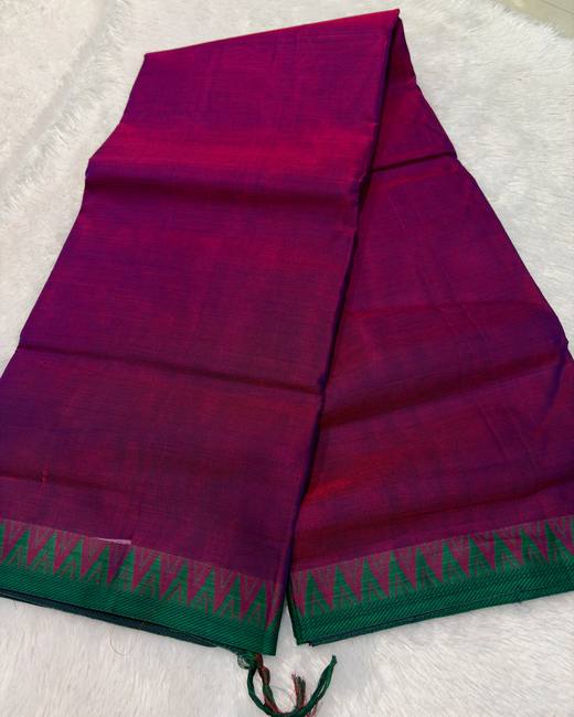 South Cotton Saree with Gadwal Border in Magenta with Green