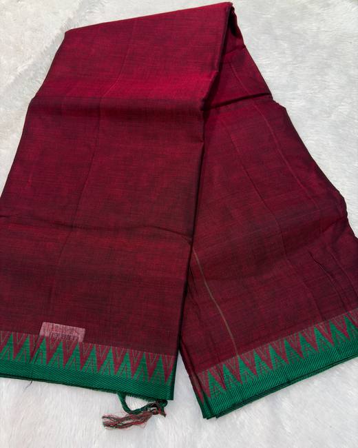 South Cotton Saree with Gadwal Border in Maroon with Green