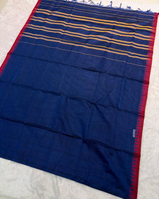 South Cotton Saree with Gadwal Border in Navy with Red