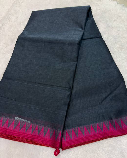 South Cotton Saree with Gadwal Border in Slate with Red
