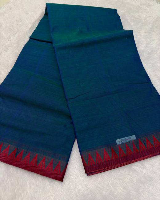 South Cotton Saree with Gadwal Border in TealBlue with Red