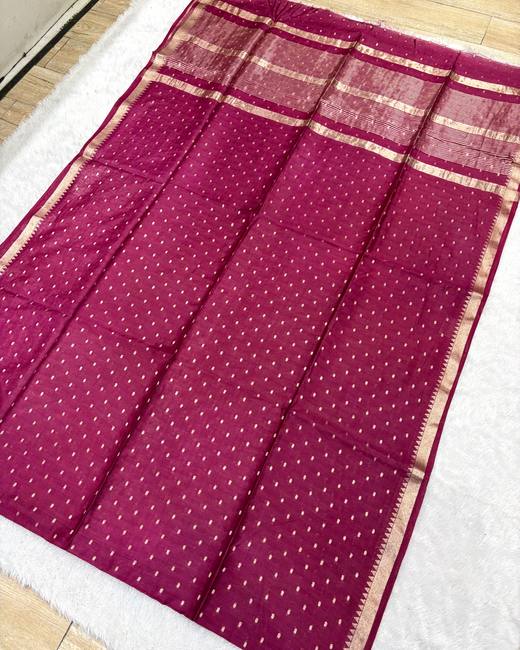 Bhagalpuri Tassar Saree with 1000 Butis in Maroon with Gold