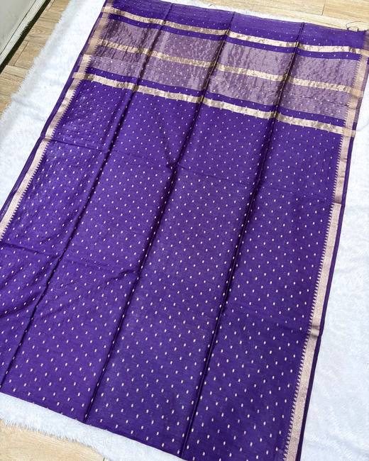 Bhagalpuri Tassar Saree with 1000 Butis in Purple with Gold