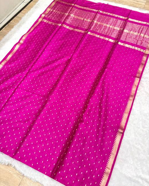 Bhagalpuri Tassar Saree with 1000 Butis in Rani with Gold