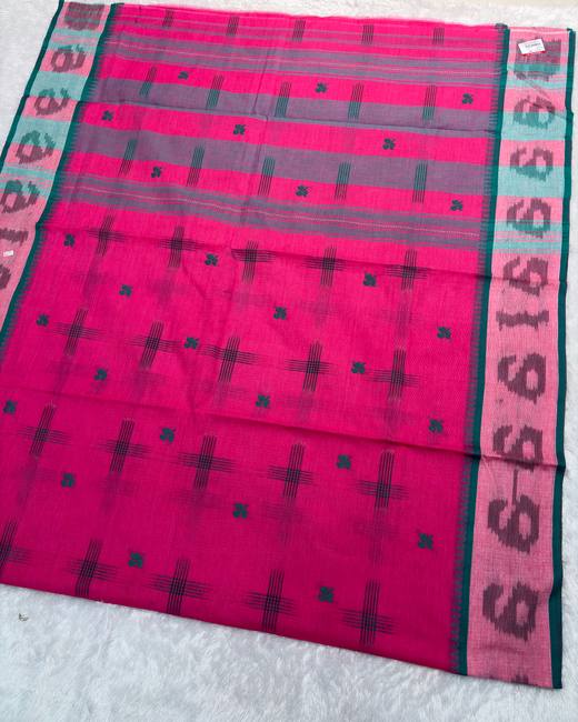 Begumpuri Khadi Cotton Saree in Pink with Teal