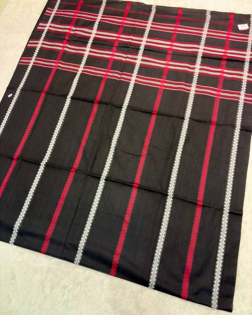Begumpuri Khadi Cotton Saree with Woven Checks in Black with Red