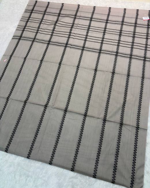 Begumpuri Khadi Cotton Saree with Woven Checks in Grey with Black