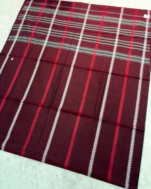 Begumpuri Khadi Cotton Saree with Woven Checks in Maroon with White