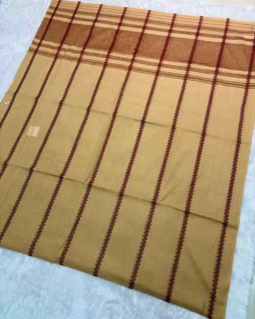 Begumpuri Khadi Cotton Saree with Woven Checks in Mustard with Brown