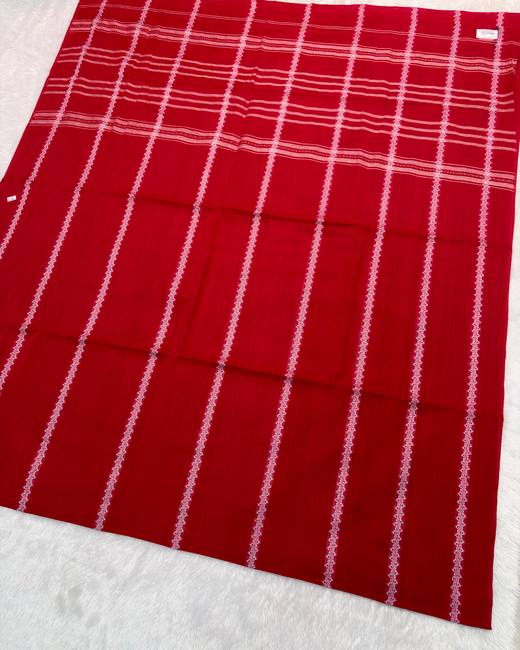 Begumpuri Khadi Cotton Saree with Woven Checks in Red with White