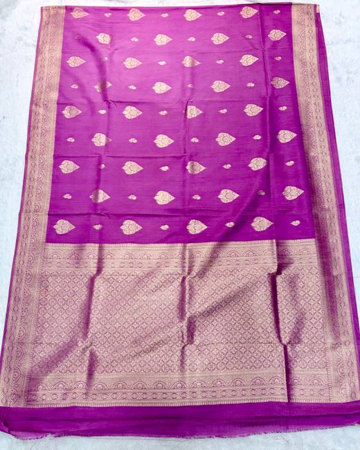 Khaddi Tassar Silk Saree with Banarasi Butas in Orchid with Gold