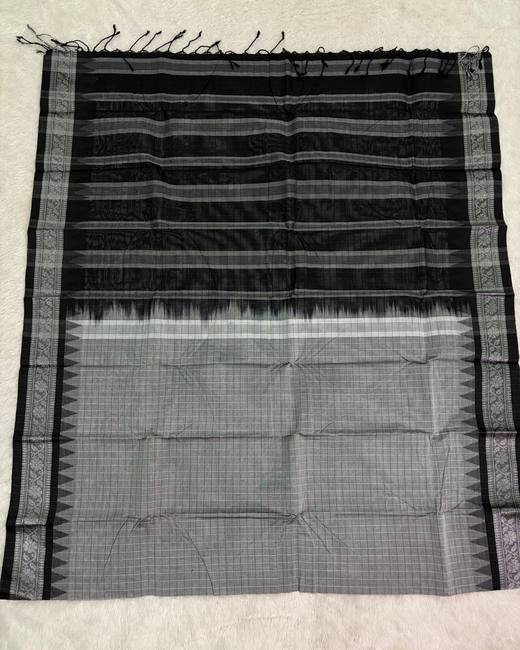 Rajshahi Cotton Saree with Ghatchola Katha Work in Black with Grey