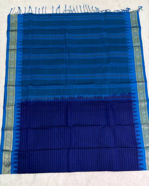 Rajshahi Cotton Saree with Ghatchola Katha Work in Blue with Navy