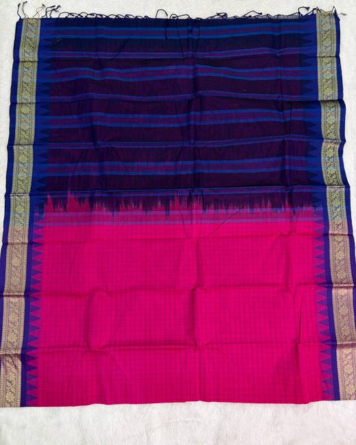 Rajshahi Cotton Saree with Ghatchola Katha Work in Violet with Pink