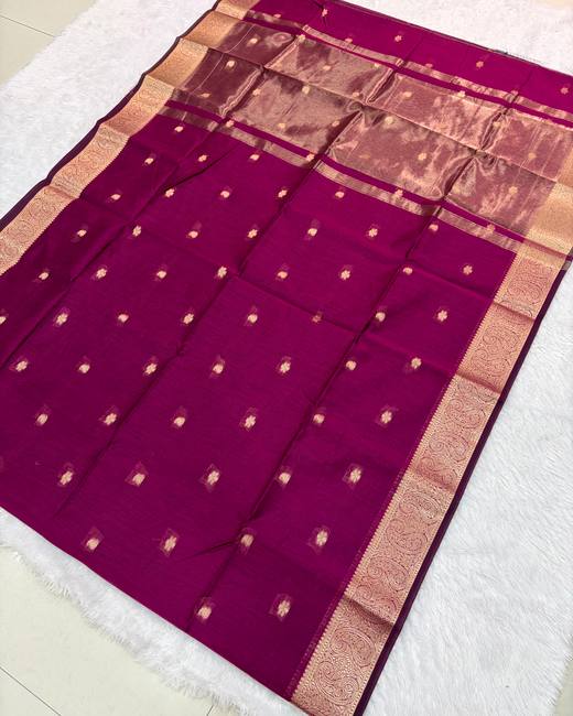 Maheshwari Silk Saree with All-Over Buttis in Pink with Gold