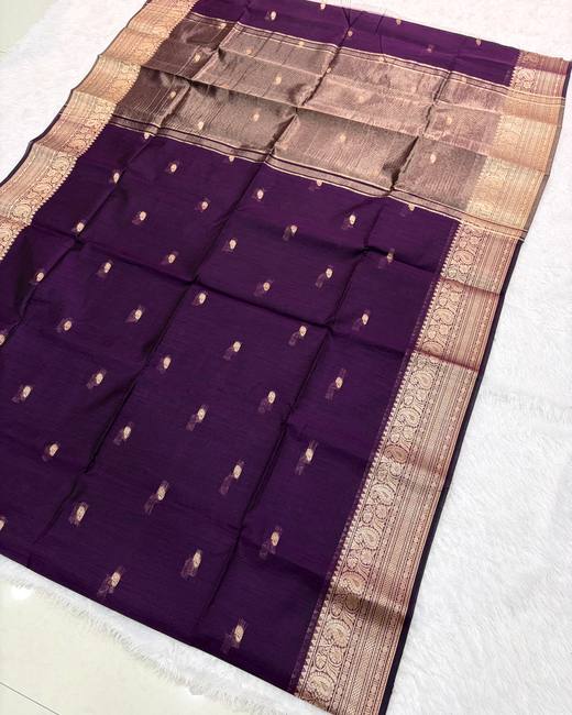 Maheshwari Silk Saree with All-Over Buttis in Purple with Gold