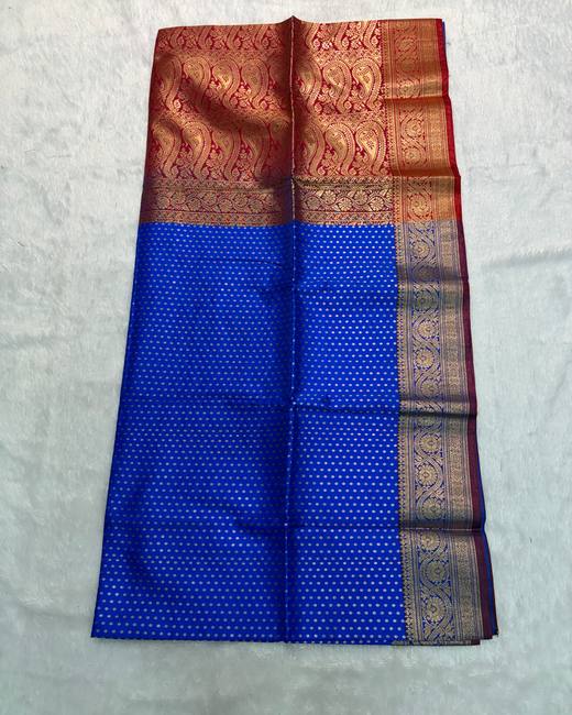 Banarasi Katan Saree with Tanchoi Buttis in RoyalBlue with Gold