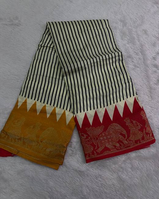 Crepe Silk Saree with Ganga Jamuna Border in Black with MustardRed