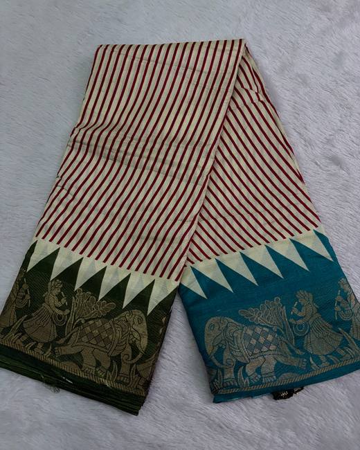 Crepe Silk Saree with Ganga Jamuna Border in Maroon with GreenTeal