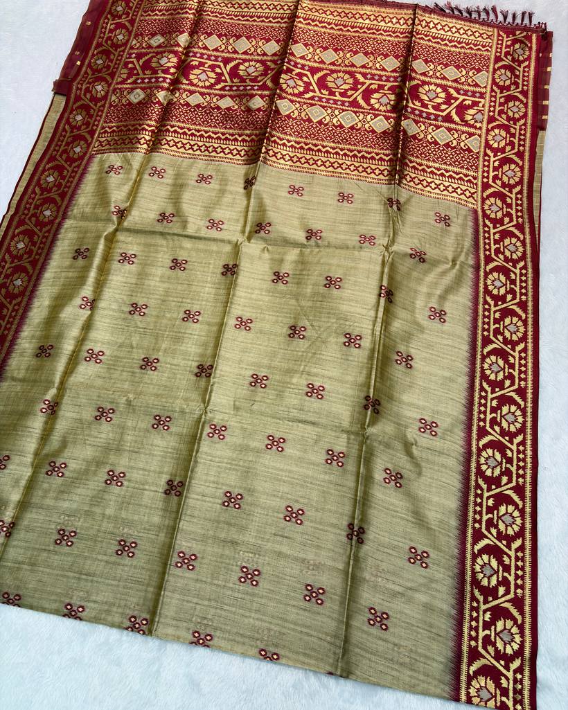 Semi Tussar Saree with Jamdani Border — Semi Silks